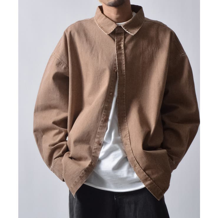 ブラウン | スノーウォッシュヴィンテージ風コットンシャツ | MODISH GAZE