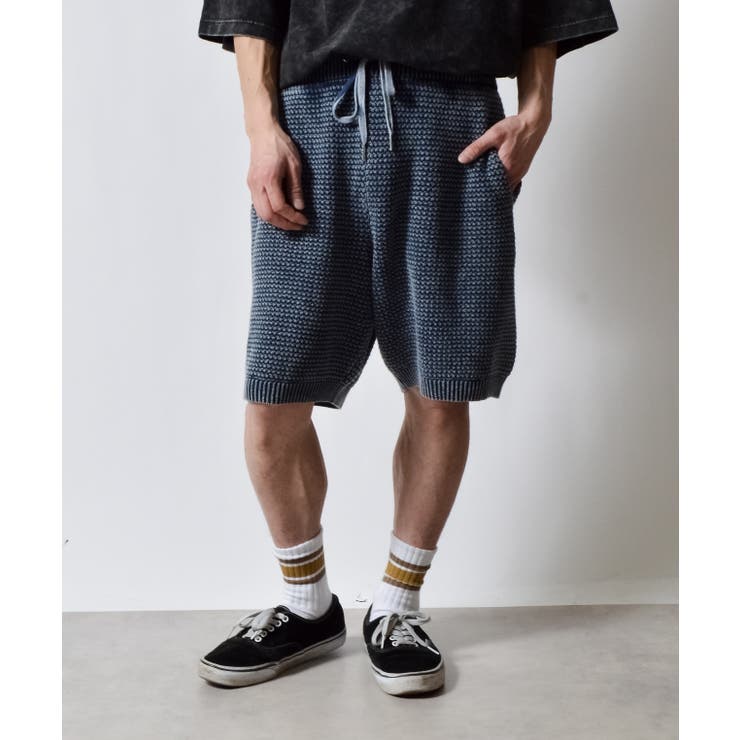 ネイビー | ピグメントワッフルニットイージーハーフパンツ | MODISH GAZE