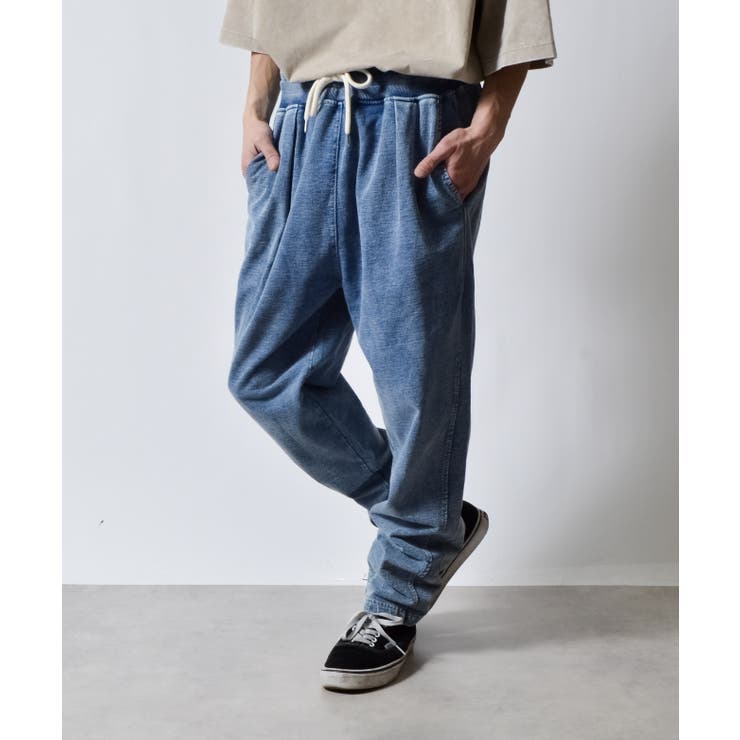 ブルー | ケミカルウォッシュスウェットイージータックテーパードパンツ | MODISH GAZE