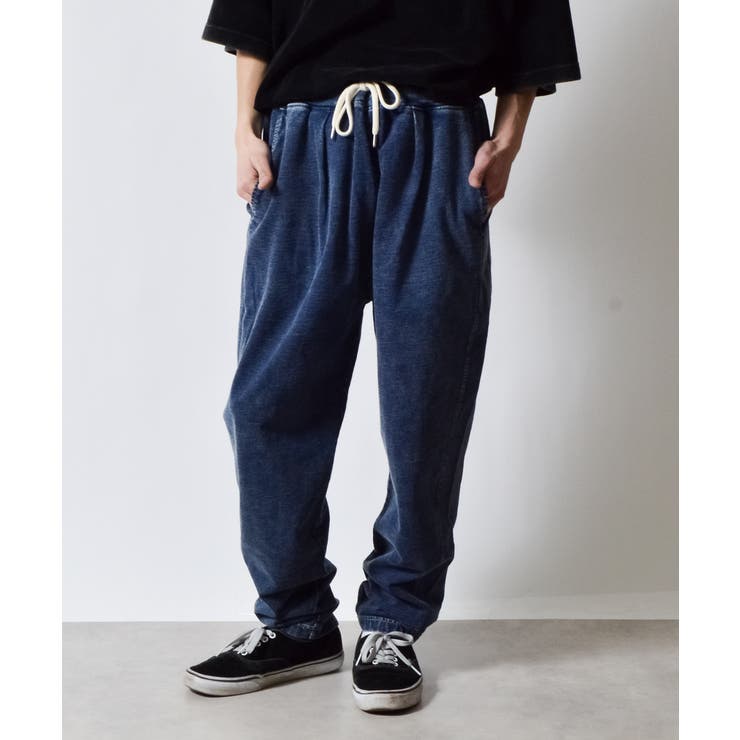 インディゴ | ケミカルウォッシュスウェットイージータックテーパードパンツ | MODISH GAZE