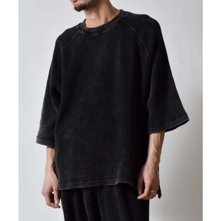 スノーウォッシュ5分袖ラグランオーバーサイズワッフルTシャツ | MODISH GAZE | 詳細画像1 