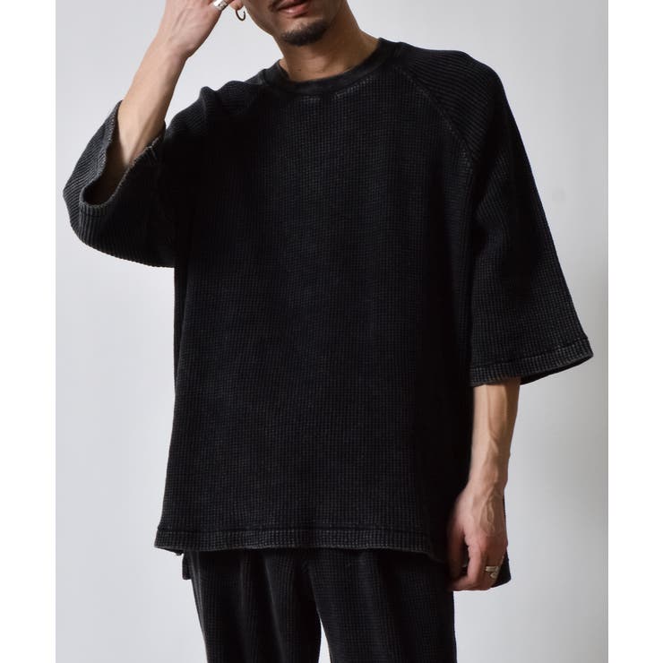 スノーウォッシュ5分袖ラグランオーバーサイズワッフルTシャツ | MODISH GAZE | 詳細画像2 