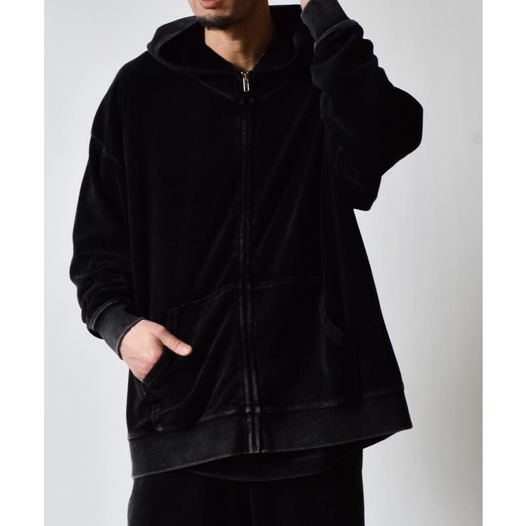 ブラック | スノーウォッシュオーバーサイズパイルジップパーカ | MODISH GAZE