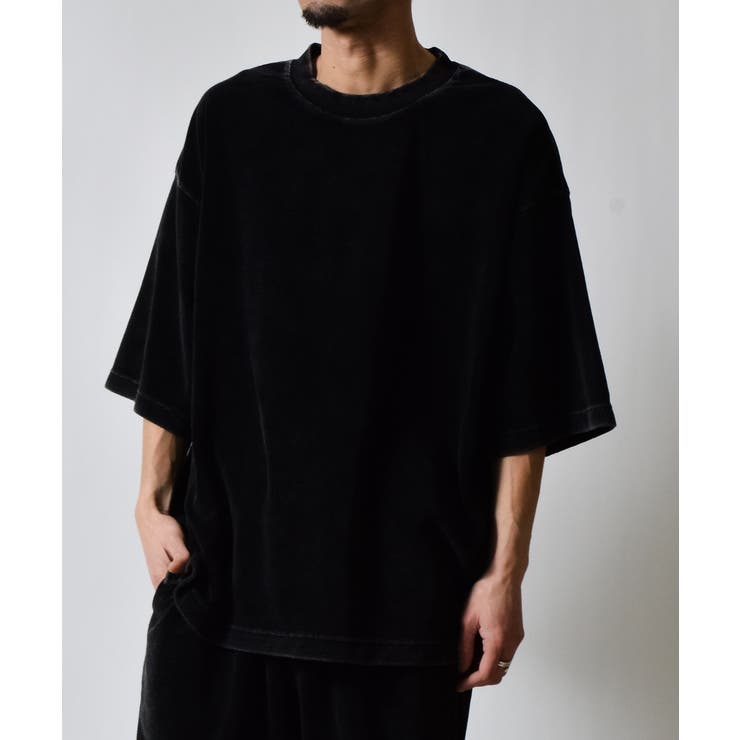 ブラック | スノーウォッシュクルーネックパイルTシャツ | MODISH GAZE