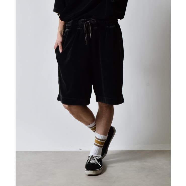 ブラック | スノーウォッシュパイルイージーハーフパンツ | MODISH GAZE