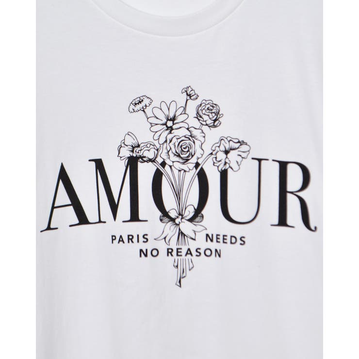 AMOUR 花柄プリントTシャツ