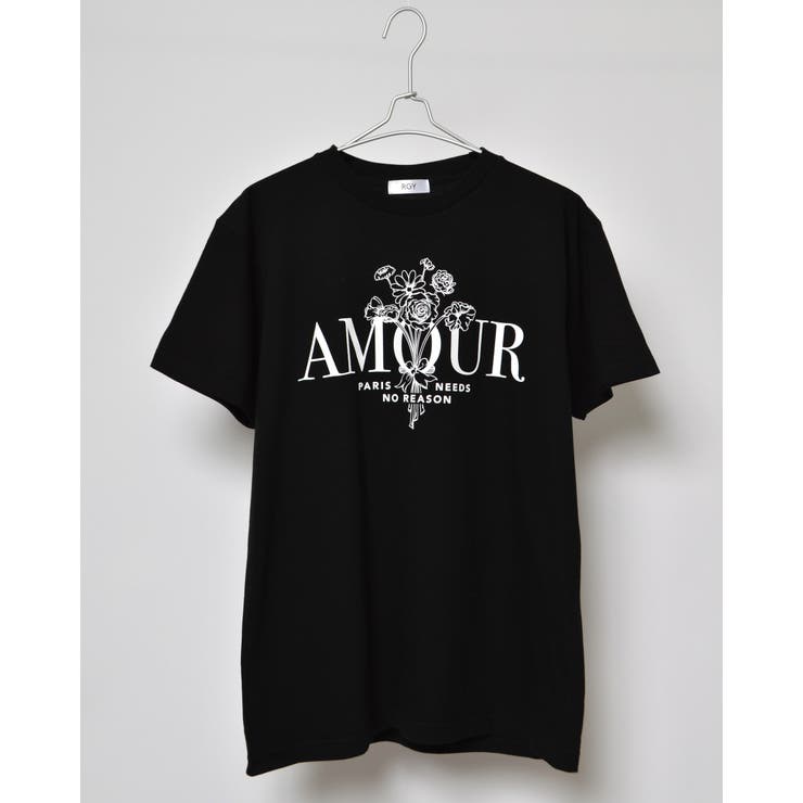 AMOUR 花柄プリントTシャツ