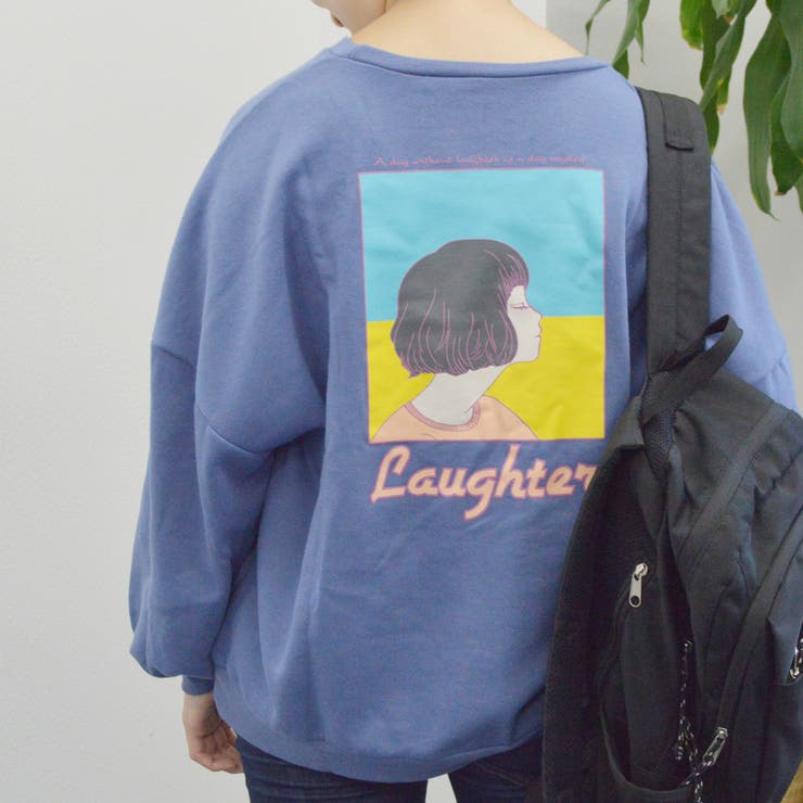 アッシュブルー | 裏起毛プルオーバー(ガール イラスト) トレーナー | ＆soiree