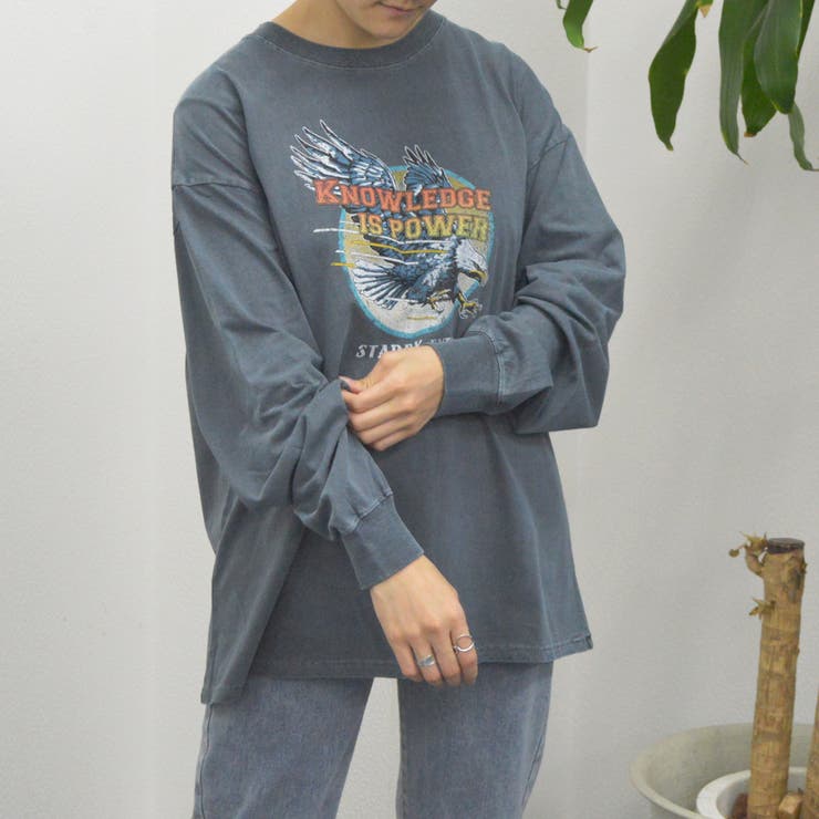 ブラック | 【spiritoso】ピグメントサークルイーグルプリントロンT イーグルプリント… | ＆soiree