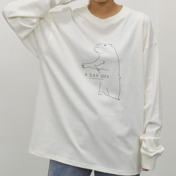 オフホワイト | プレーリードッグプリントロンT カピバラ フロントプリントTシャツ | ＆soiree