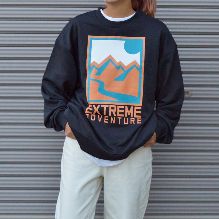 ブラック | マウンテンプリントトレーナー レディース 長袖 | ＆soiree