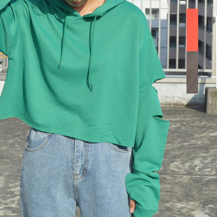 袖スリットクロップドパーカー 肘出し 肘開き | ＆soiree | 詳細画像1 