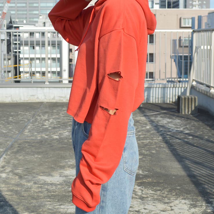 袖スリットクロップドパーカー 肘出し 肘開き | ＆soiree | 詳細画像10 