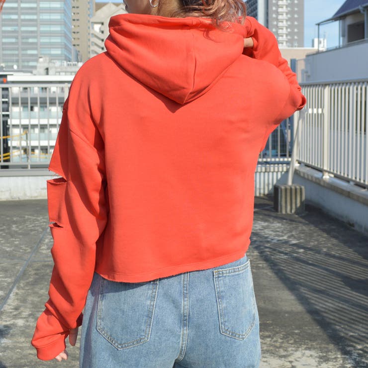 袖スリットクロップドパーカー 肘出し 肘開き | ＆soiree | 詳細画像12 