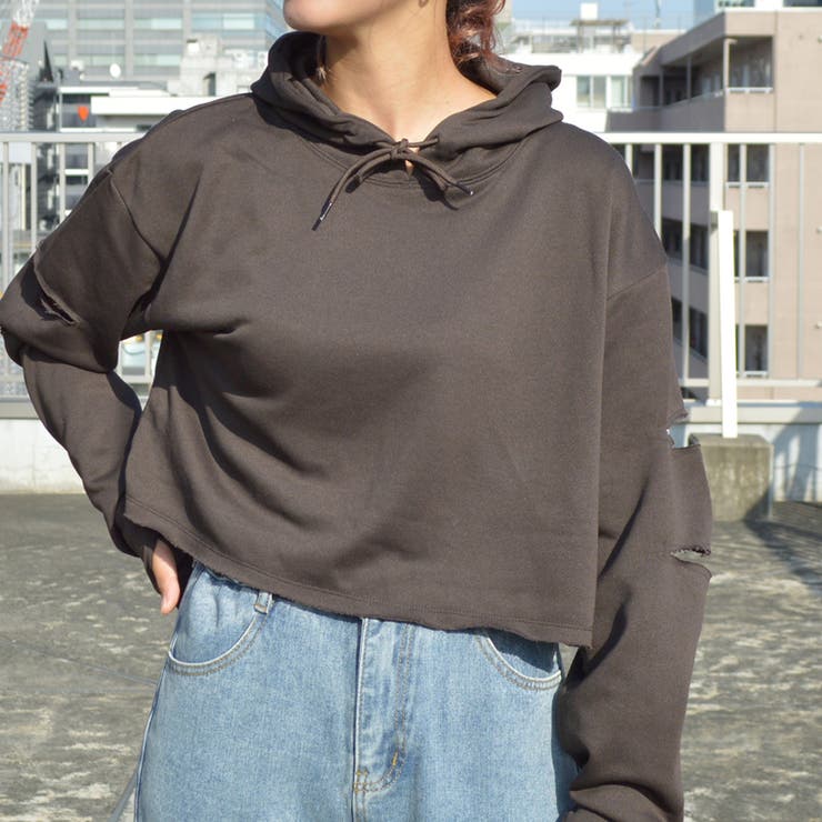 袖スリットクロップドパーカー 肘出し 肘開き | ＆soiree | 詳細画像15 