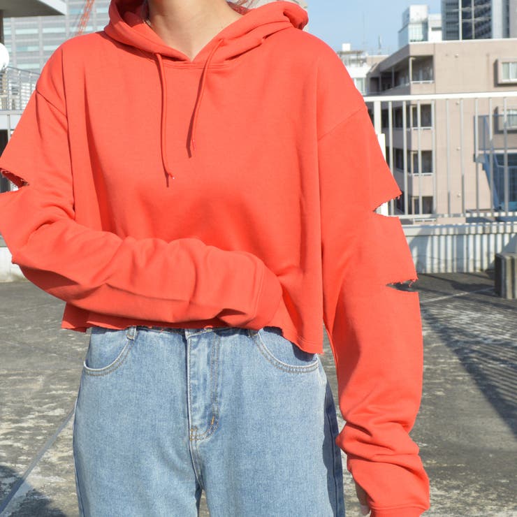 袖スリットクロップドパーカー 肘出し 肘開き | ＆soiree | 詳細画像7 