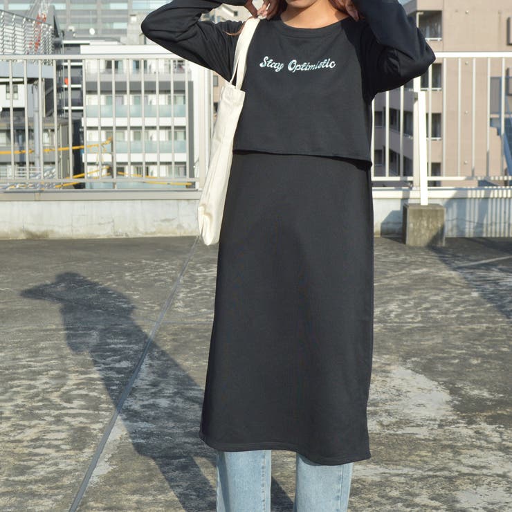 ブラック | レイヤード風スウェットワンピース | ＆soiree