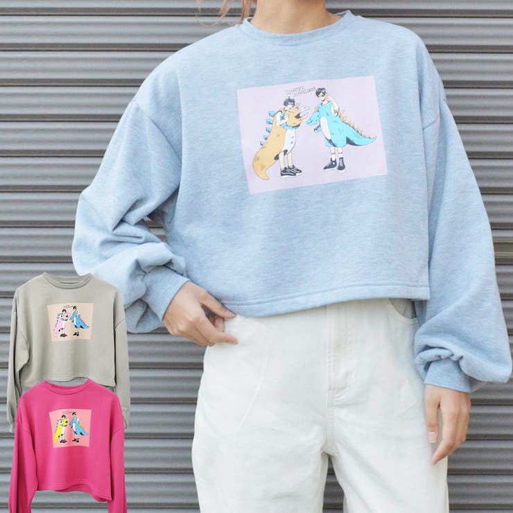 怪獣カップルプリントクロップド裏起毛トップス 韓国ファッション パーカー | ＆soiree | 詳細画像1 