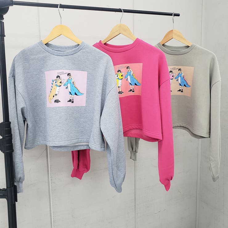 怪獣カップルプリントクロップド裏起毛トップス 韓国ファッション パーカー | ＆soiree | 詳細画像2 