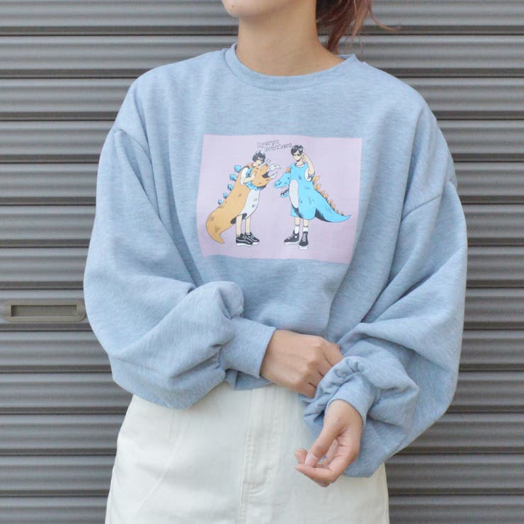 怪獣カップルプリントクロップド裏起毛トップス 韓国ファッション パーカー | ＆soiree | 詳細画像4 