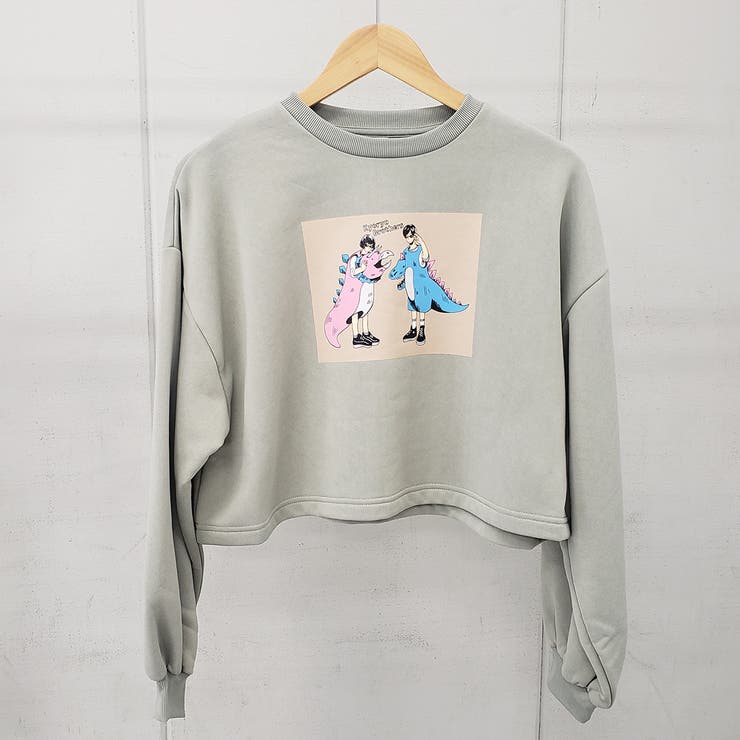 怪獣カップルプリントクロップド裏起毛トップス 韓国ファッション パーカー | ＆soiree | 詳細画像8 