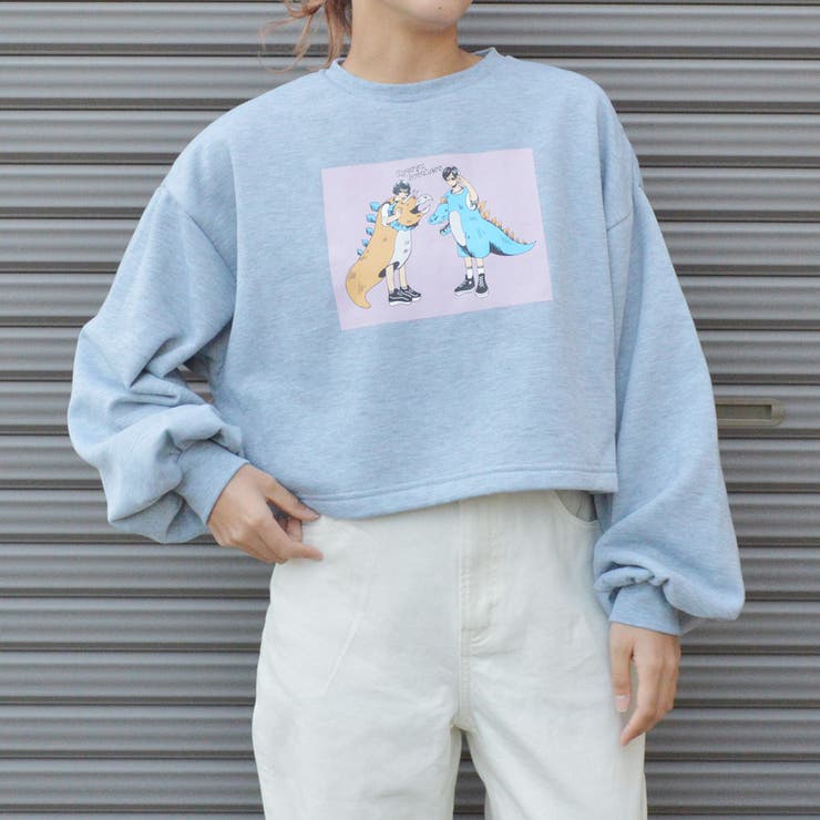 杢グレー | 怪獣カップルプリントクロップド裏起毛トップス 韓国ファッション パーカー | ＆soiree