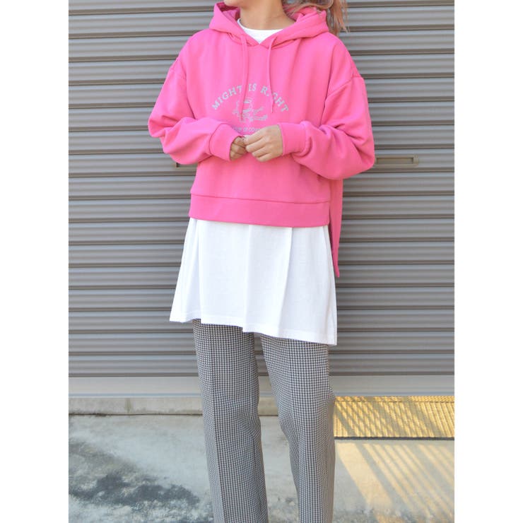 ピンク | カフェ柄 裏起毛レイヤードパーカー | ＆soiree