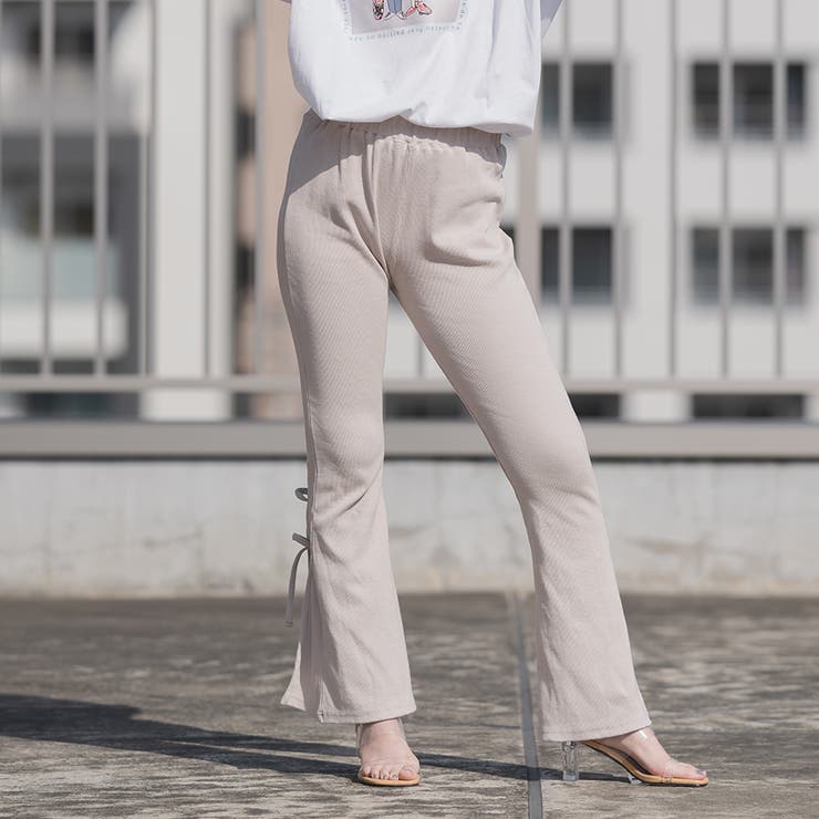 リブパンツ バックレースアップリブニットパンツ セクシー[品番