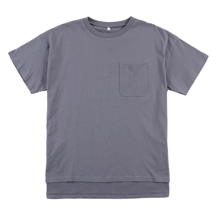 ブルーグレー | ポケット付き Uネック Tシャツ(無地) | ＆soiree