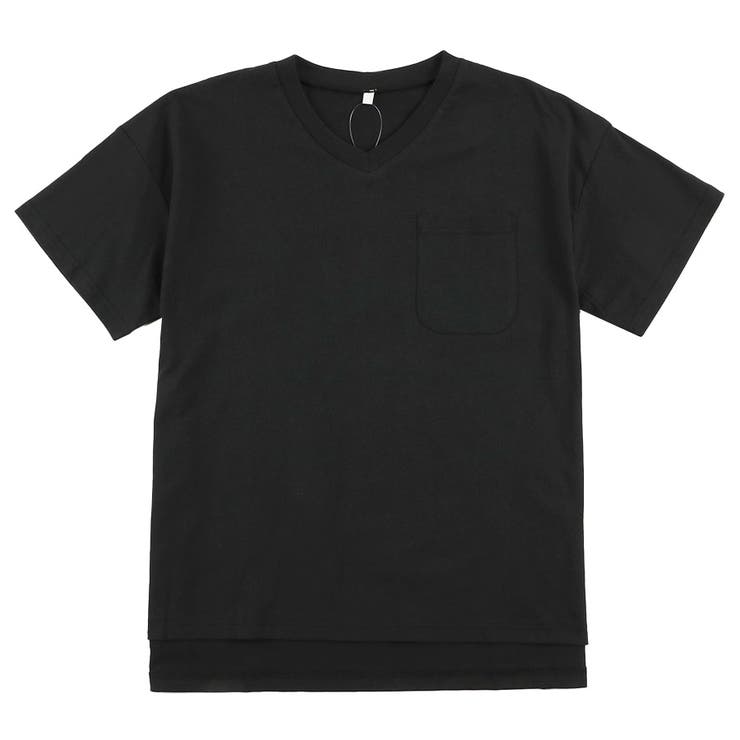 ブラック | ポケット付き Vネック Tシャツ | ＆soiree