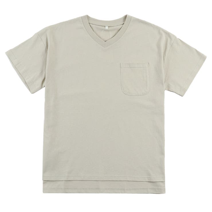 グレージュ | ポケット付き Vネック Tシャツ | ＆soiree