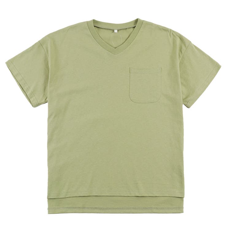 グリーン | ポケット付き Vネック Tシャツ | ＆soiree