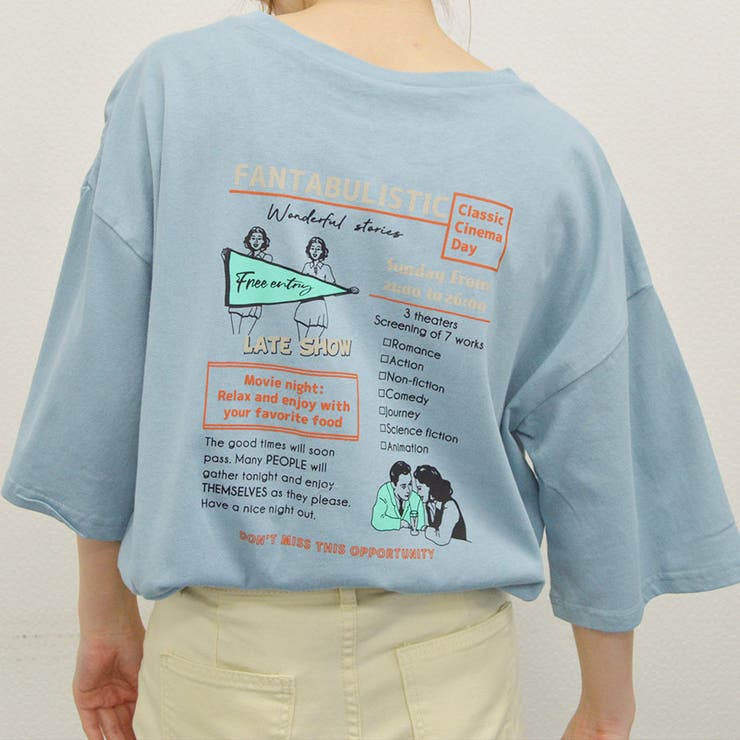 ブルー | イラストバックプリント半袖Tシャツ(レトロイラスト) | ＆soiree