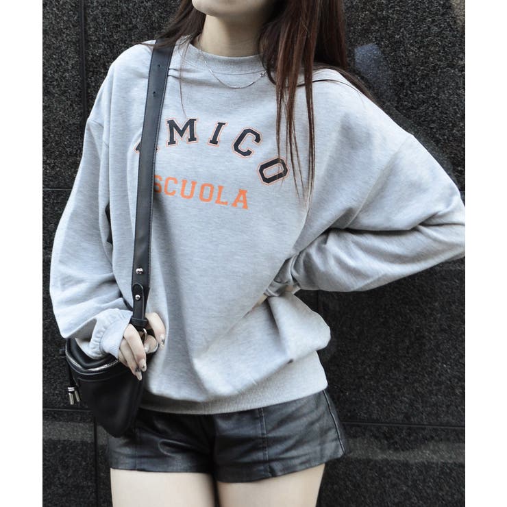 杢グレー | AMICOプリントビッグスウェットトレーナー 春 オーバーサイズ | ＆soiree