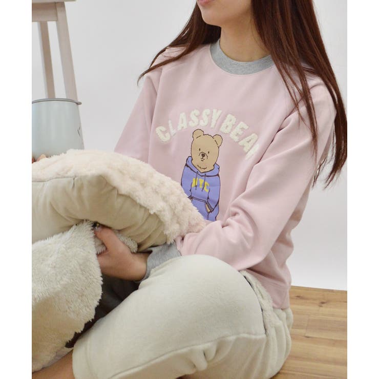 ベビーピンク | ベアプリントラグランスウェット | ＆soiree