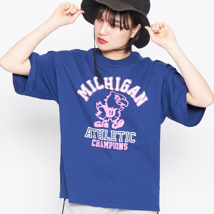 ネイビー | バードプリントカレッジＴシャツ | ＆soiree