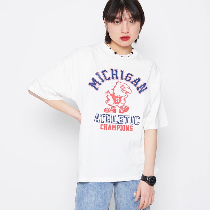 ホワイト | バードプリントカレッジＴシャツ | ＆soiree