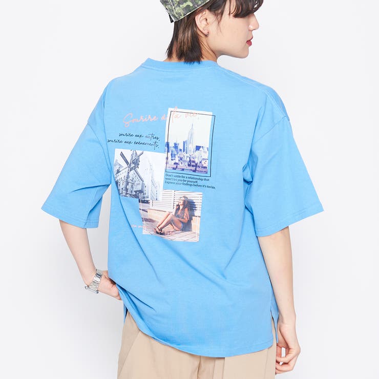 Ｓ／ブルー | ノスタルジックバックフォトプリントTシャツ | ＆soiree