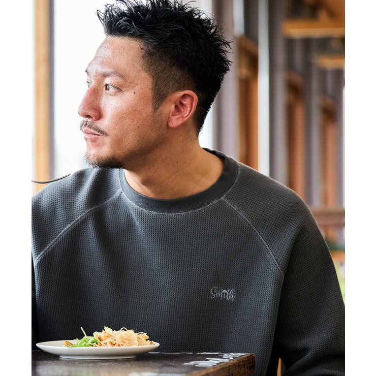 SUNNY SMITH ピグメントワッフル ラグランロゴ刺繍Ｔシャツ | MODISH GAZE | 詳細画像1 