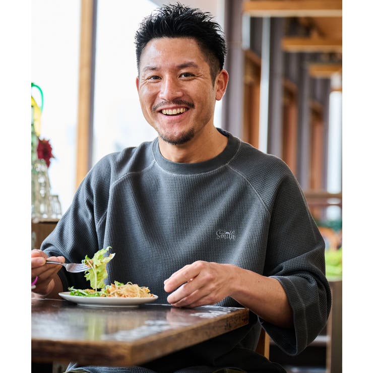 SUNNY SMITH ピグメントワッフル ラグランロゴ刺繍Ｔシャツ | MODISH GAZE | 詳細画像2 