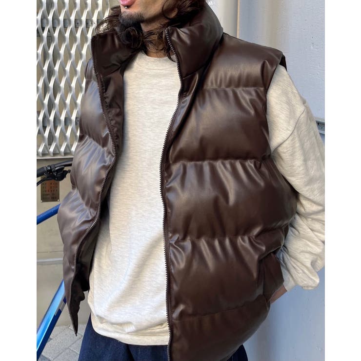 ブラウン | PUレザー中綿ベスト | MODISH GAZE