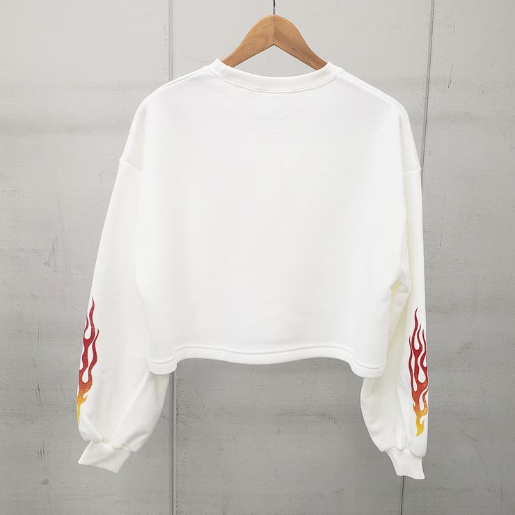 ファイヤーロゴプリント裏起毛ショートトレーナー スウェット ショート丈トップス | ＆soiree | 詳細画像10 