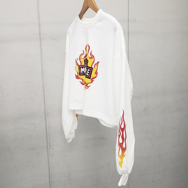 ファイヤーロゴプリント裏起毛ショートトレーナー スウェット ショート丈トップス | ＆soiree | 詳細画像11 