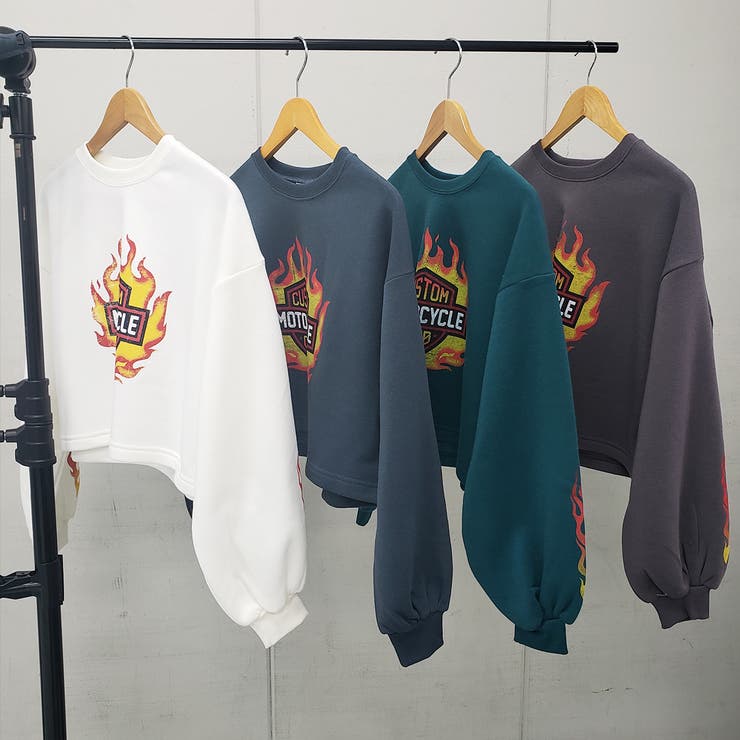 ファイヤーロゴプリント裏起毛ショートトレーナー スウェット ショート丈トップス | ＆soiree | 詳細画像14 