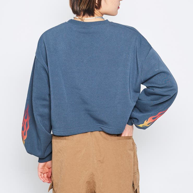 ファイヤーロゴプリント裏起毛ショートトレーナー スウェット ショート丈トップス | ＆soiree | 詳細画像5 