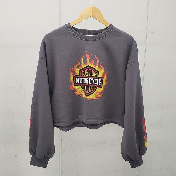 ファイヤーロゴプリント裏起毛ショートトレーナー スウェット ショート丈トップス | ＆soiree | 詳細画像7 