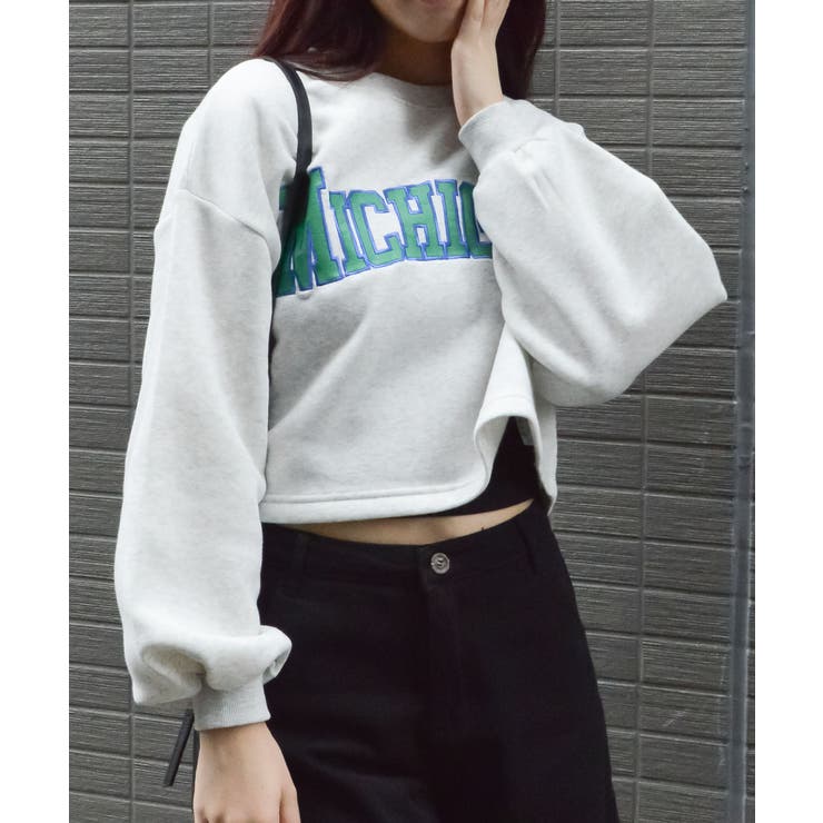 オートミール | カレッジロゴショート丈裏起毛トレーナー | ＆soiree