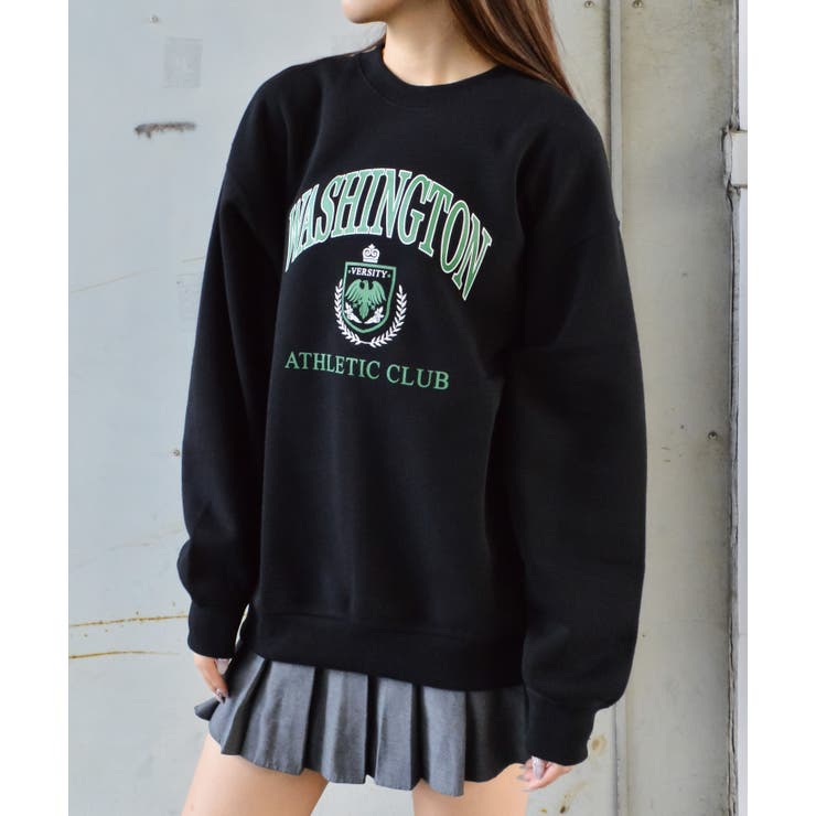 ブラック | 裏起毛カレッジロゴオーバーサイズトレーナー | ＆soiree