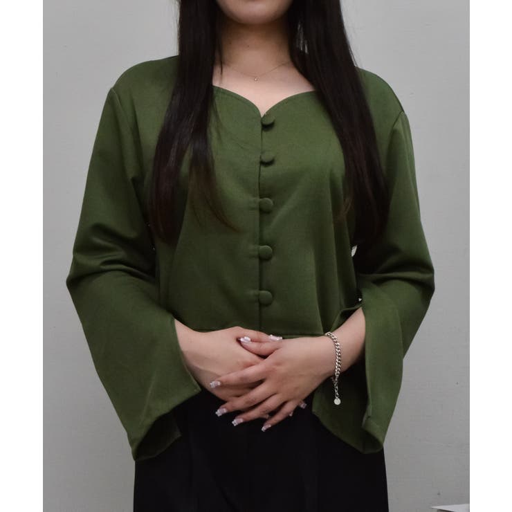 カーキ | エスニック風ハートネックジャケット | ＆soiree