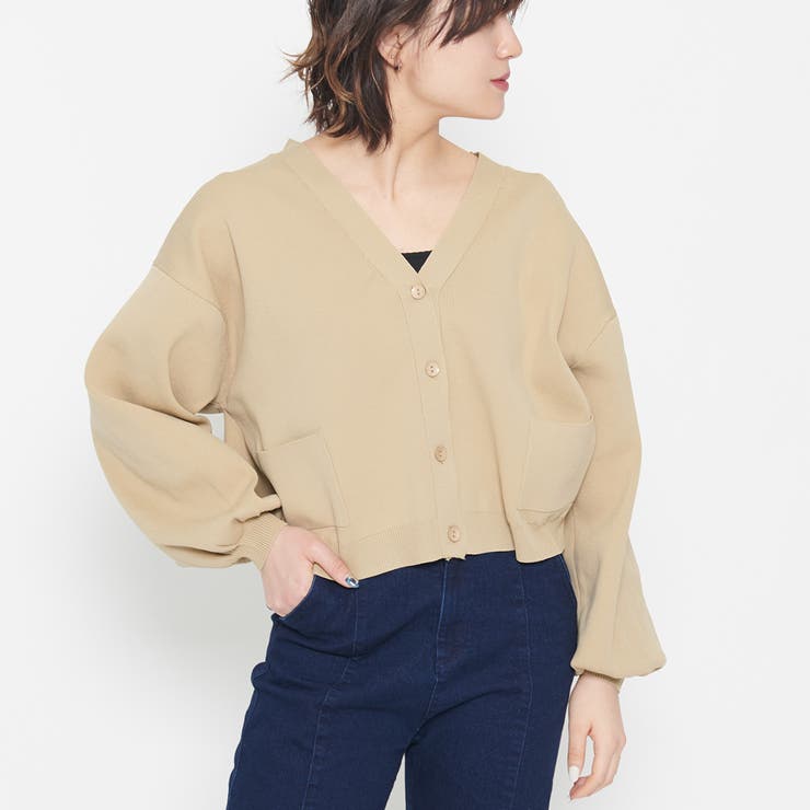 ベージュ | ボリュームスリーブショートカーディガン | ＆soiree